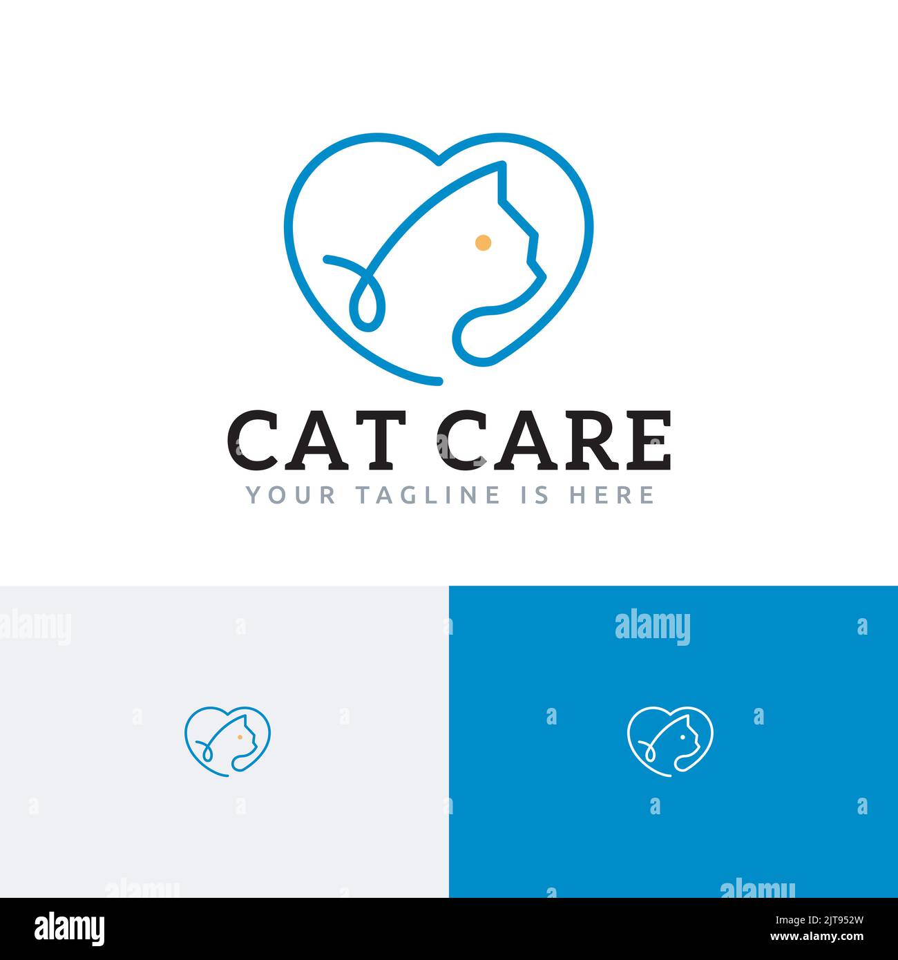 Cat Care Pet Lover Love Heart Veterinarian Logo Stock Vector