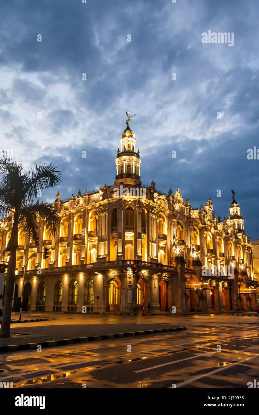 Gran Teatro de La Habana is a theater in Havana, Cuba, home to the Cuban National Ballet. It was designed by the Belgian architect Paul Belau. Stock Photo