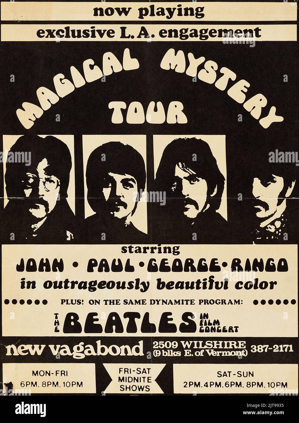 Magical Mystery Tour poster The Beatles, 1967 - Exclusive L.A. engagement. Stock Photo