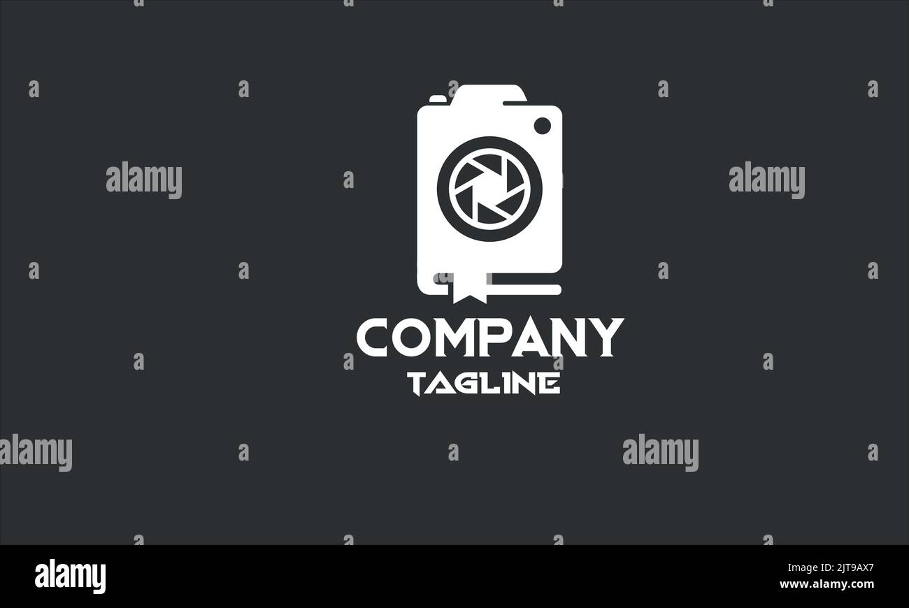 minimal book camera logo template Stock Vector