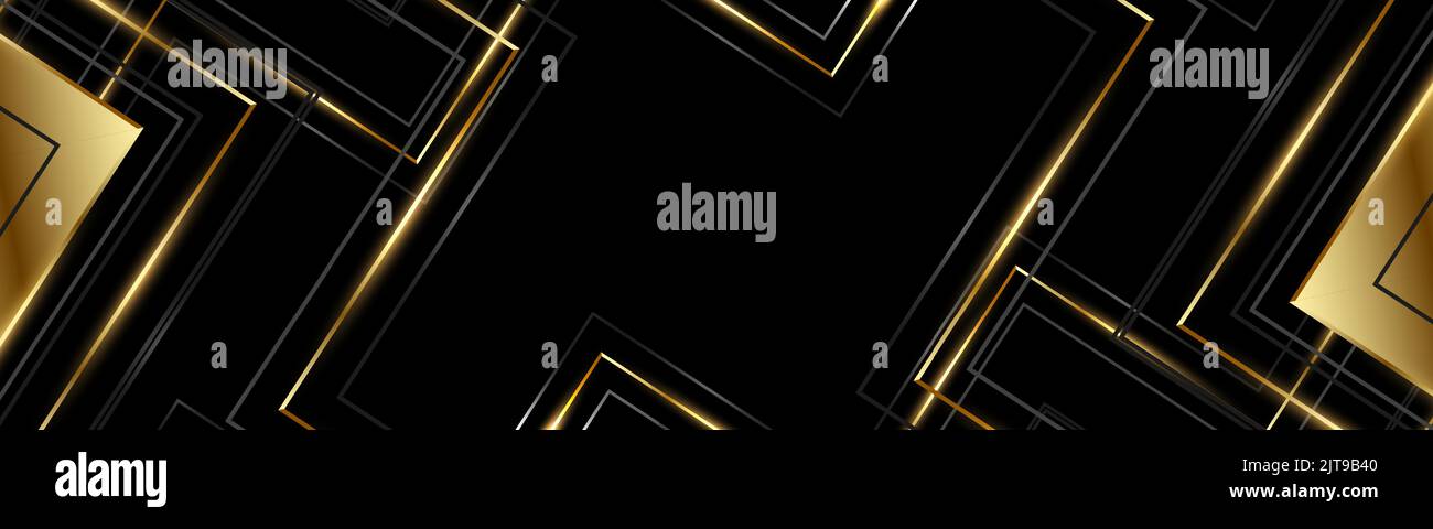 Abstract black and gold wide luxury background with geometric shapes ...