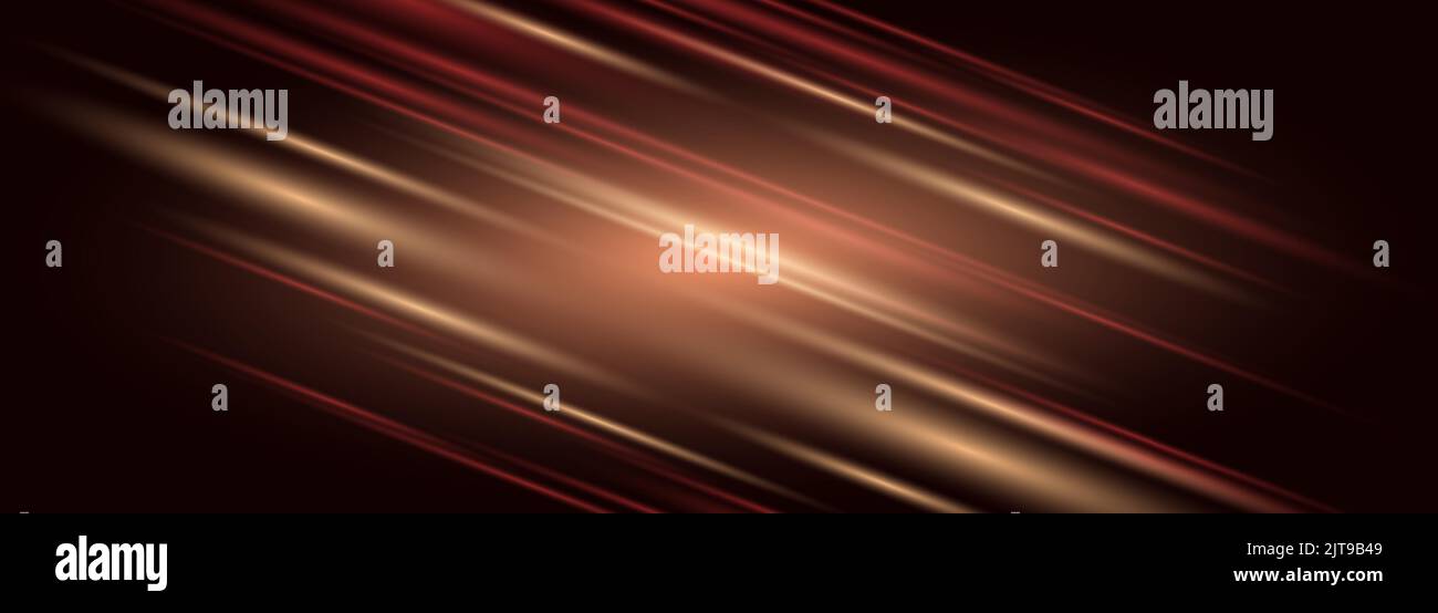 Dark red wide abstract background with diagonal glowing motion light ...