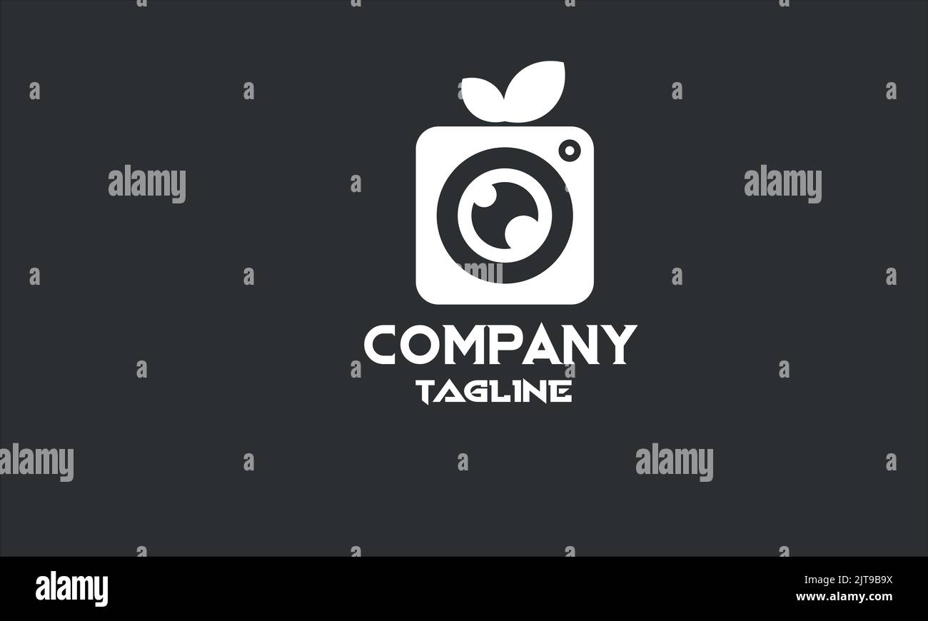minimal leaf camera logo template Stock Vector