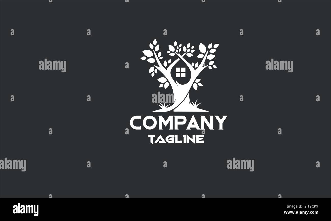 minimal real estate tree house logo template Stock Vector