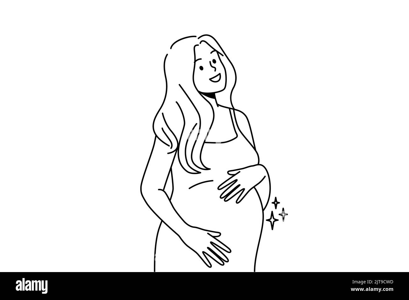 Smiling young woman touching belly excited with pregnancy. Happy