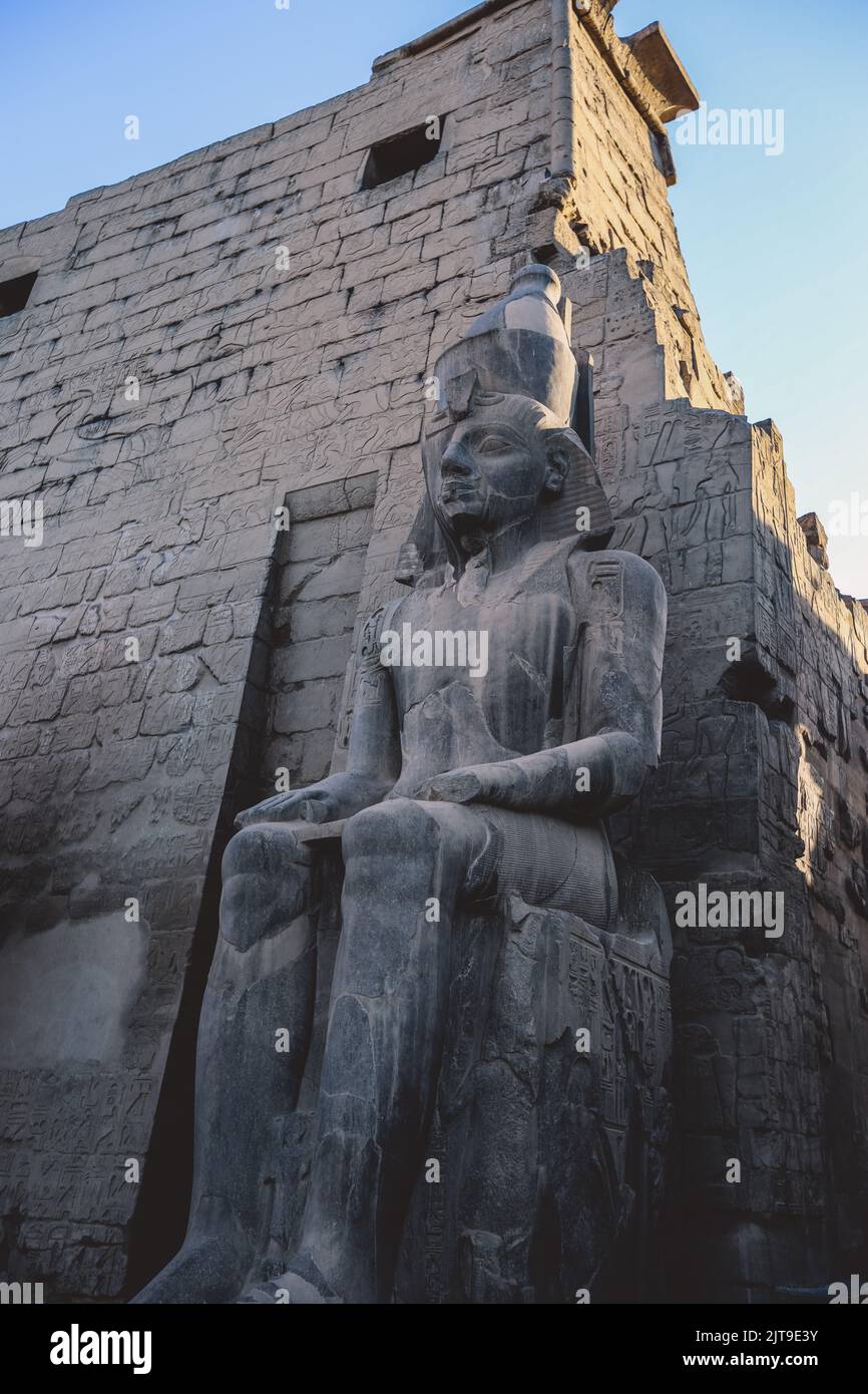 Ancient Egyptian Ruins of God Statues near the Pylon of Luxor Temple