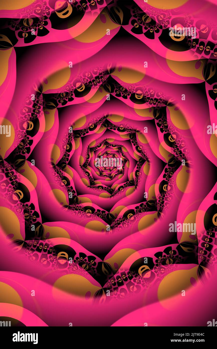 beyond traditional Julia formulated fractal pattern and design as creative connections in shades of vivid pink Stock Photo