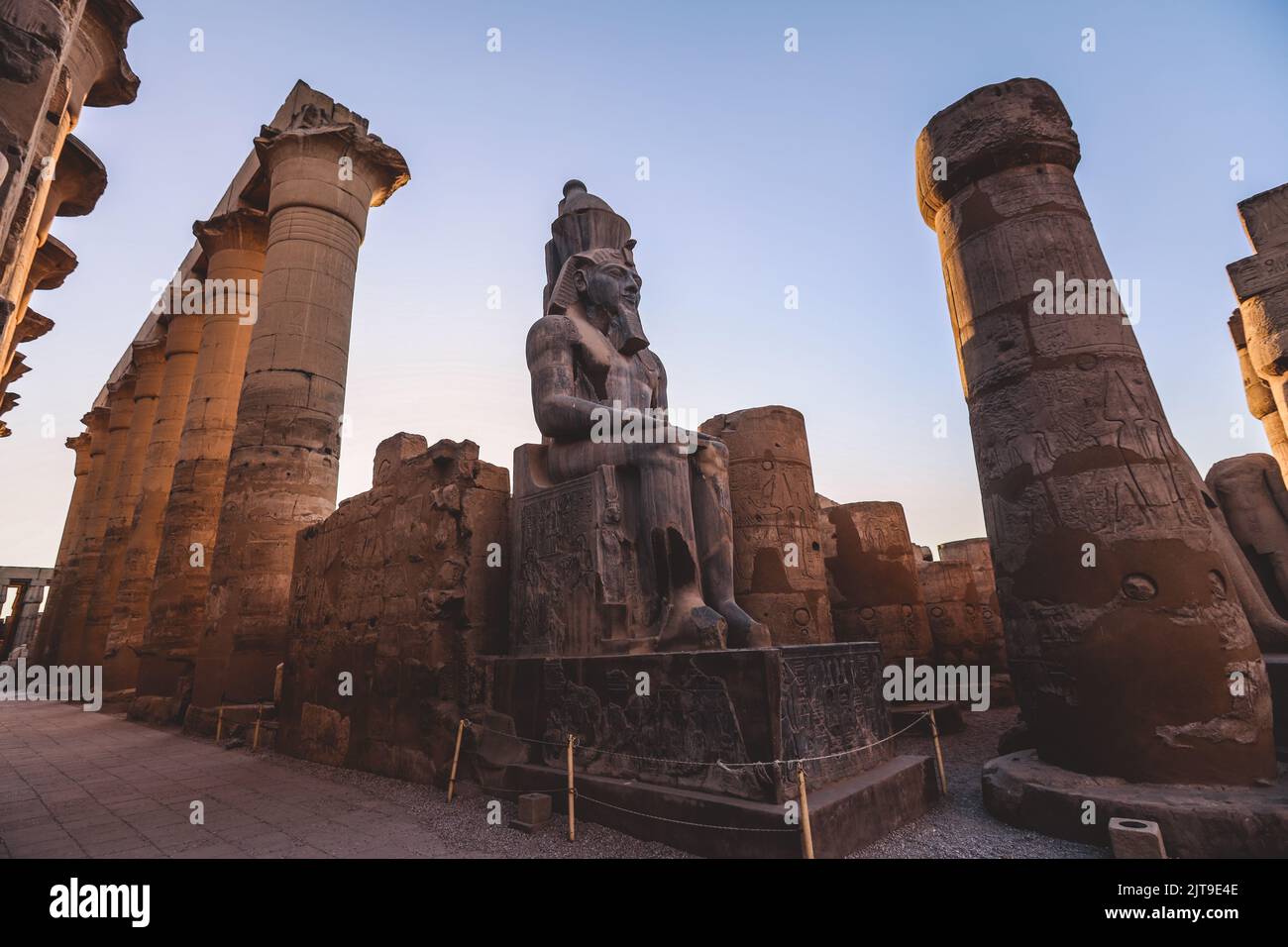 Ancient Egyptian Ruins of God Statues near the Pylon of Luxor Temple