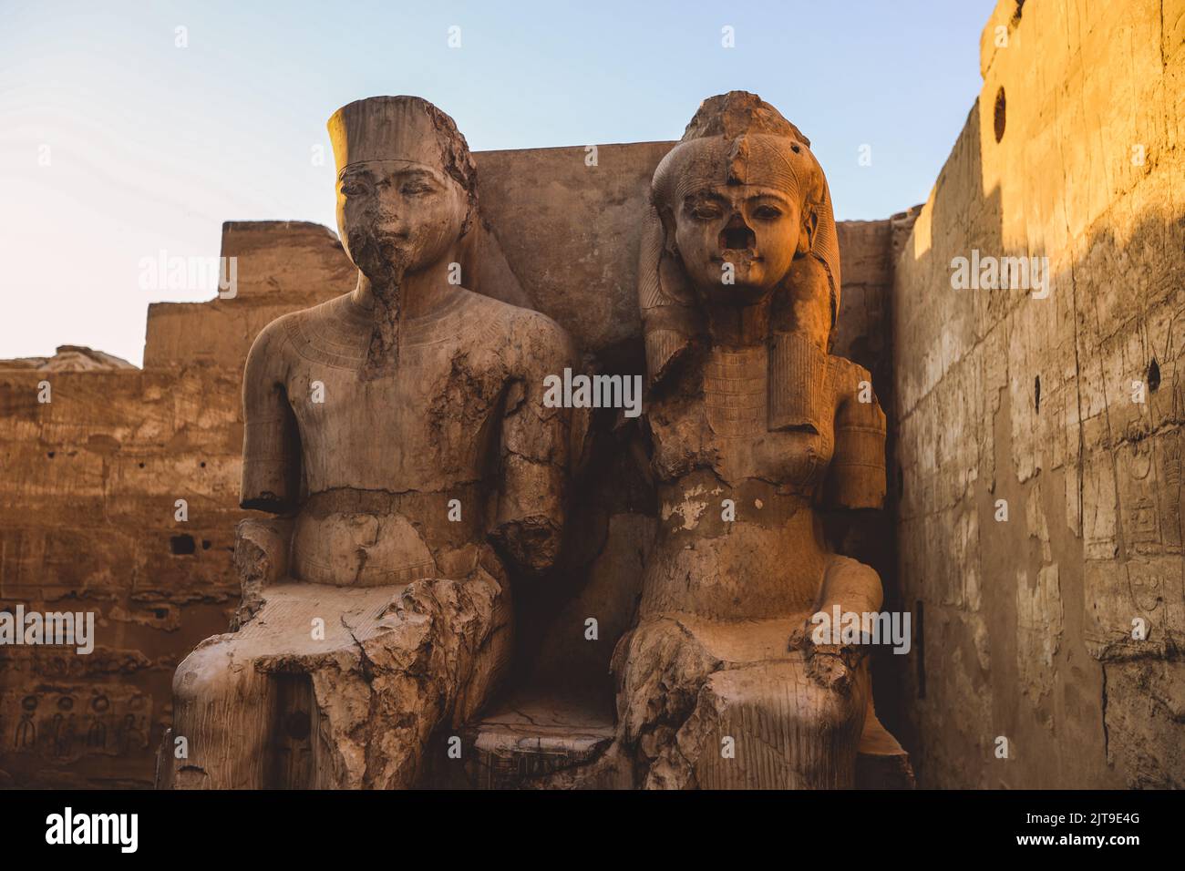 Ancient Egyptian Ruins of God Statues near the Pylon of Luxor Temple