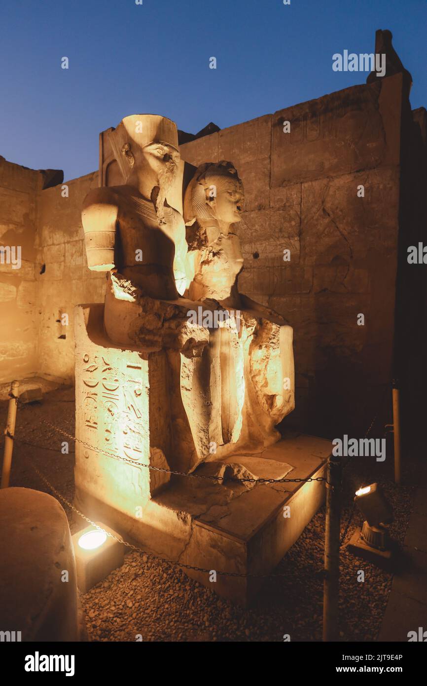 Ancient Egyptian Ruins of God Statues near the Pylon of Luxor Temple