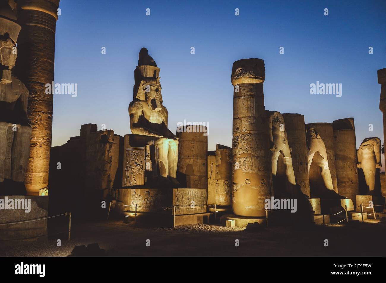 Ancient Egyptian Ruins of God Statues near the Pylon of Luxor Temple