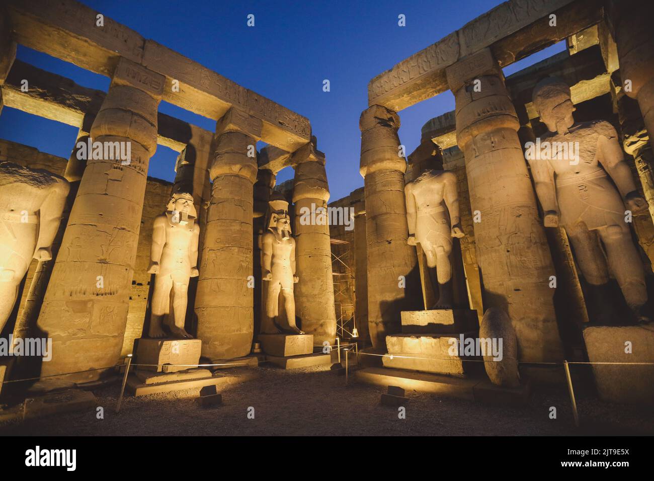 Ancient Egyptian Ruins of God Statues near the Pylon of Luxor Temple