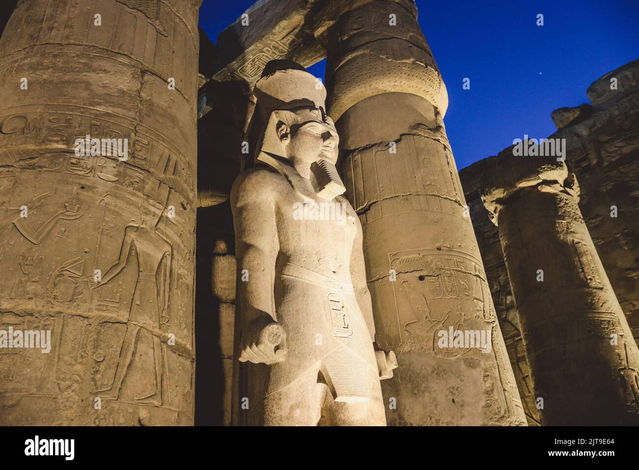 Ancient Egyptian Ruins of God Statues near the Pylon of Luxor Temple