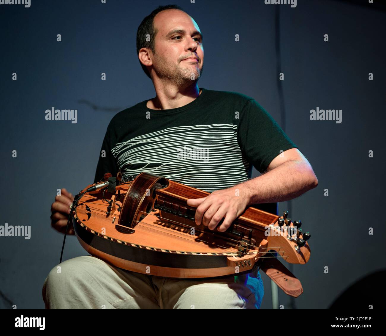 Concert by the Aranese group Sarabat, based on traditional Occitan folk music in Les (Aran Valley, Lleida, Catalonia, Spain) Stock Photo