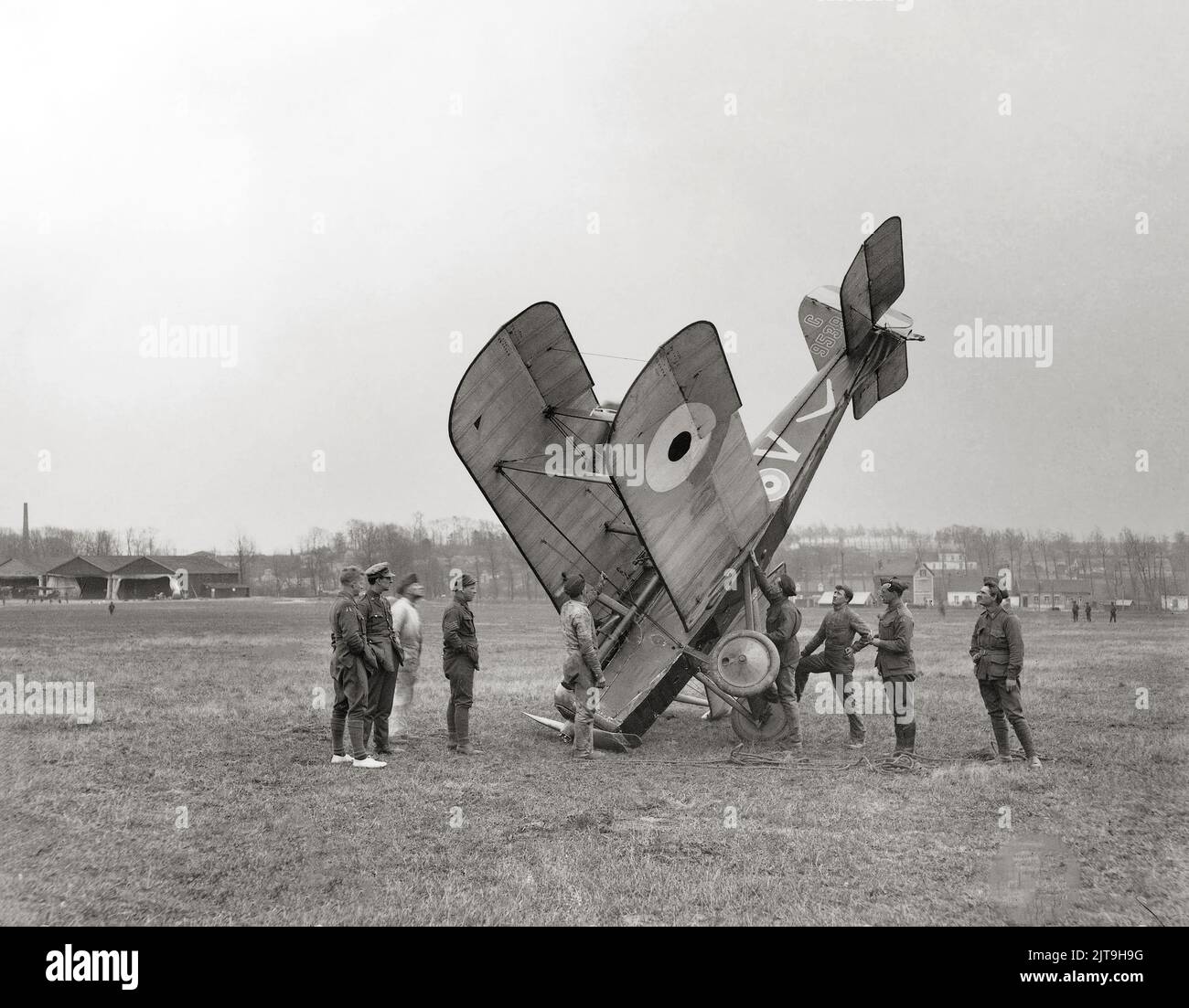 An SE5 following an accident on Savy Aerodrome during the German offensive. The Royal Aircraft Factory S.E.5 was a British biplane fighter aircraft of the First World War. It was one of the fastest aircraft of the war, while being both stable and relatively manoeuvrable. Stock Photo
