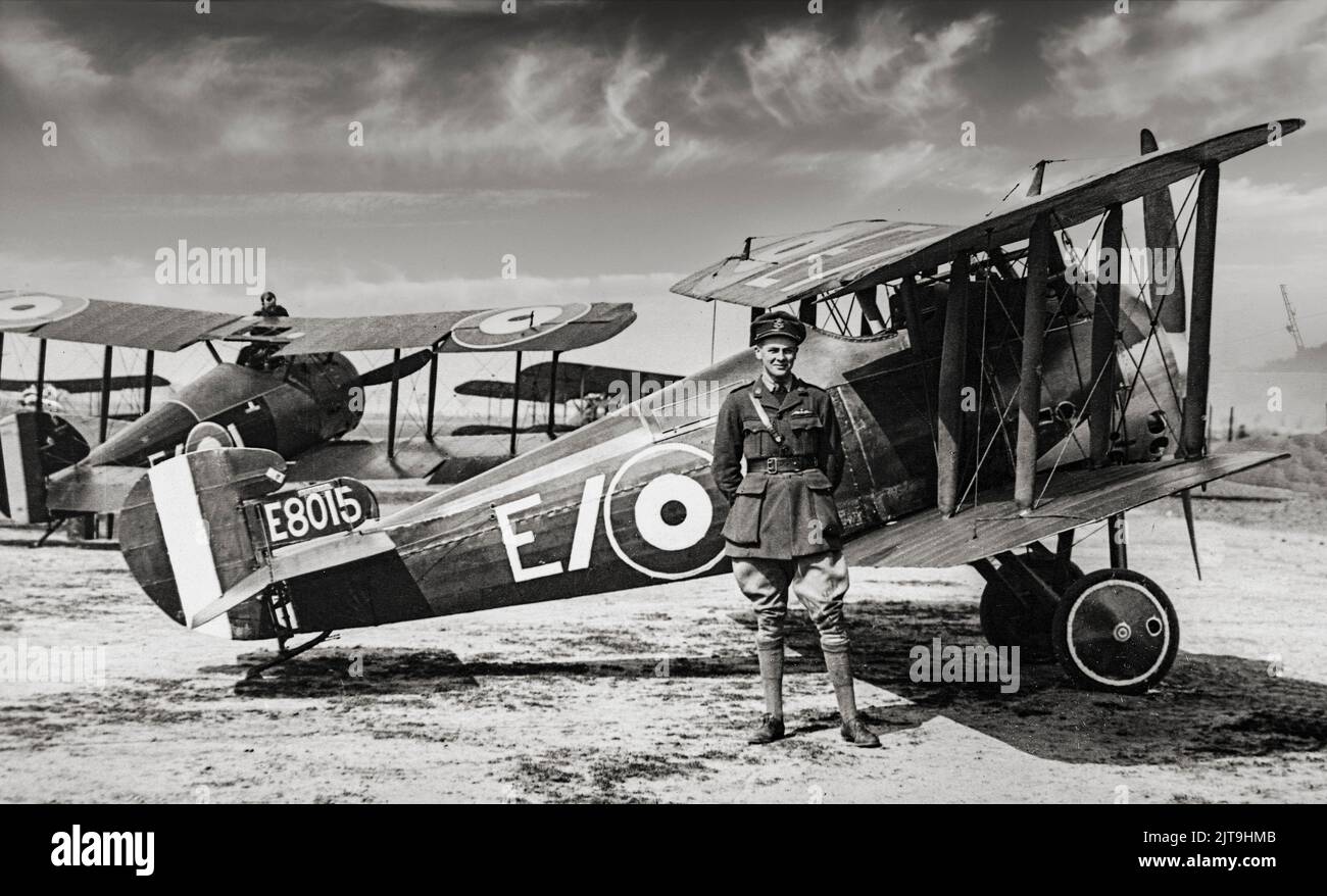 A Sopwith Snipe of 43 Squadron RAF, flown by E. Mulcair between October and November 1918. A British single-seat biplane fighter of the Royal Air Force (RAF) it came into service a few weeks before the end of the conflict, in late 1918. The Snipe was not a fast aircraft by the standards of its time, but its excellent climb and manoeuvrability made it a good match for contemporary German fighters. Stock Photo