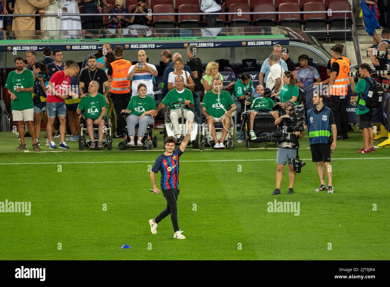 Friendly match between Xavi's FC Barcelona (Barça) and Guardiola's Manchester Citydue to ALS disease at the Spotify Camp Nou Barcelona Catalonia Spain Stock Photo