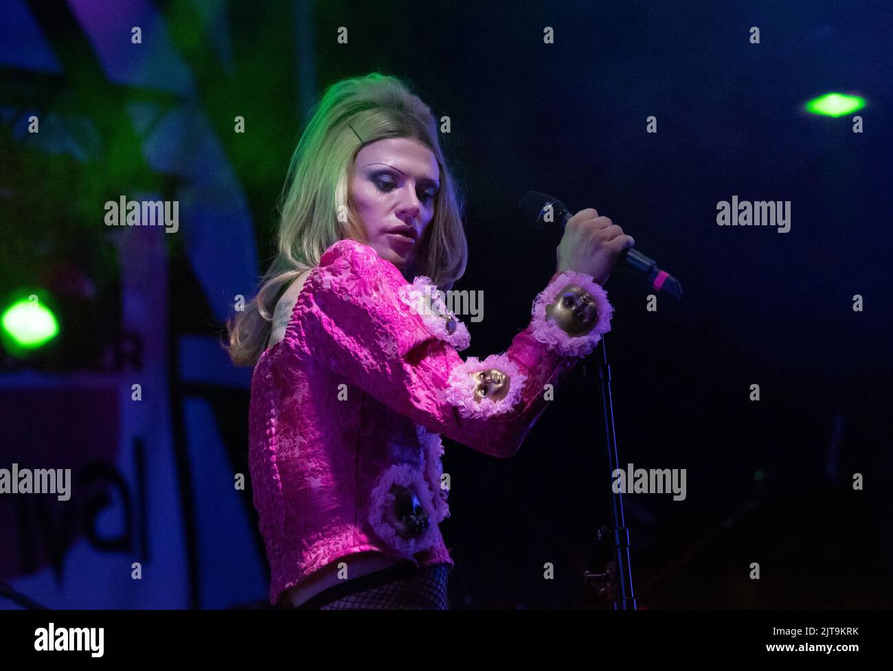 Manchester, UK. 28th Aug, 2022. Bimini ,British performer, recording artist and one of the Season 2 contestants of RuPaul's Drag Race UK plays the Alan Turing stage at Manchester Pride on Sunday 28th of August. Picture garyroberts/worldwidefeatures.com Credit: GaryRobertsphotography/Alamy Live News Stock Photo
