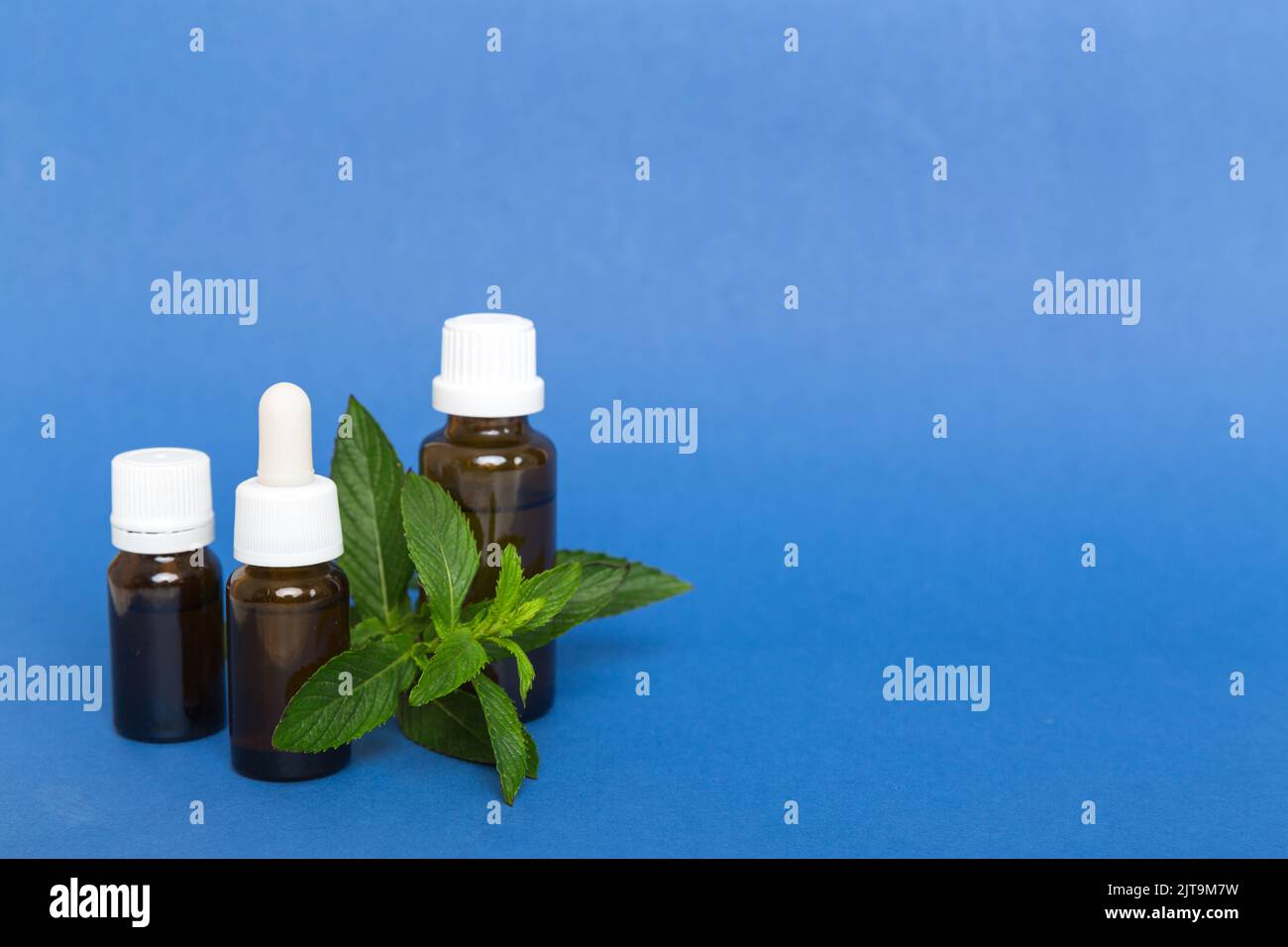 Natural Mint Essential Oil in a Glass Bottle. organic cosmetics with