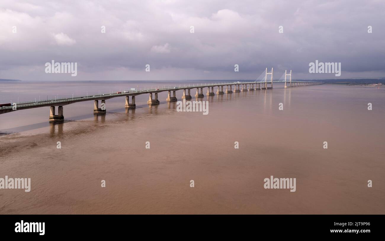 aerial view of the prince of wales road bridge across the river severn