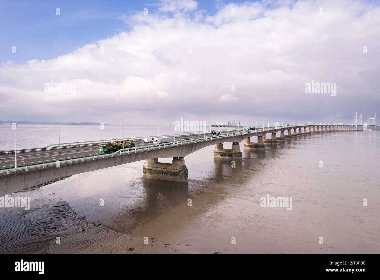 aerial view of the prince of wales road bridge across the river severn
