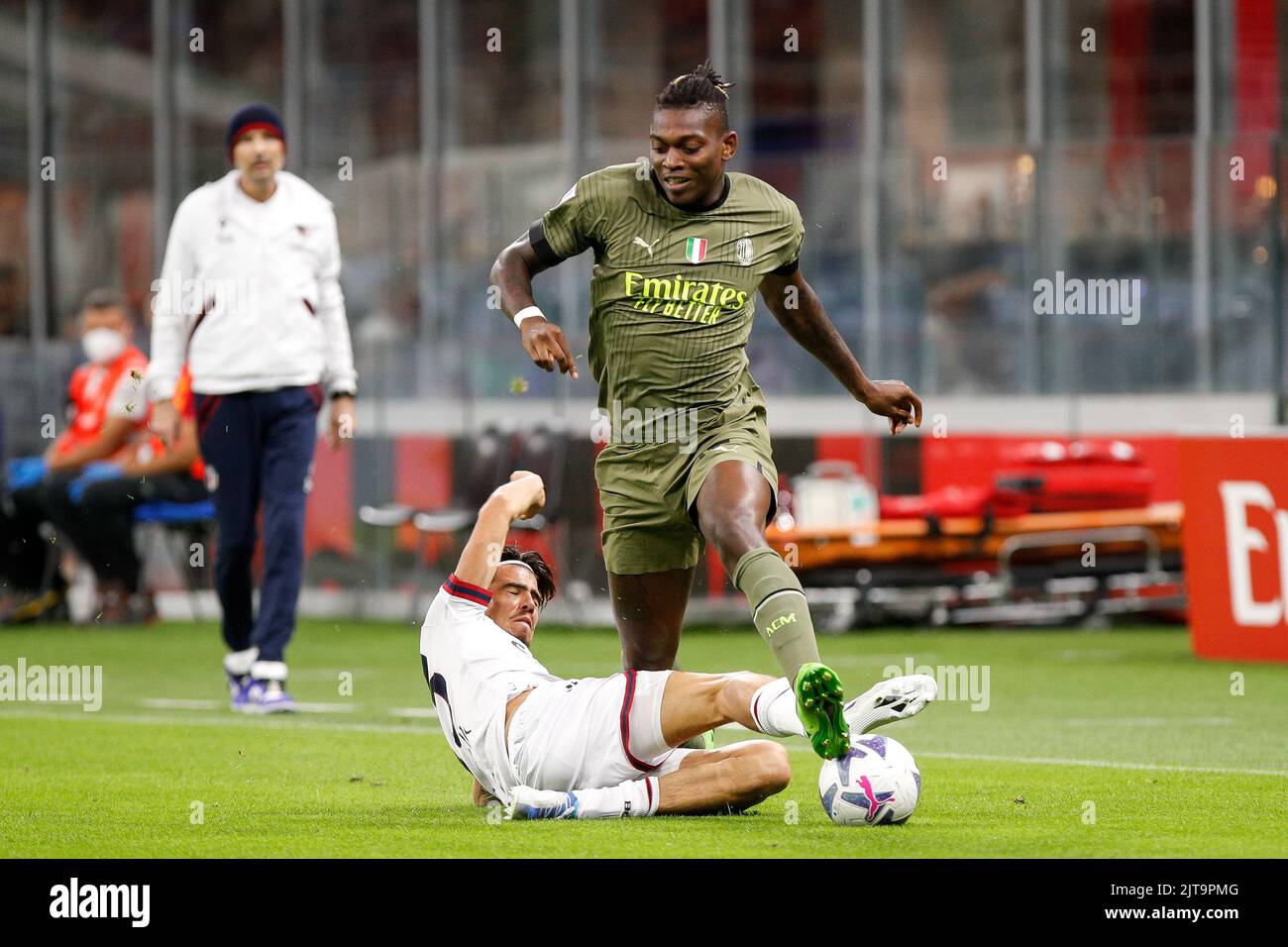 Italy, Milan, aug 27 2022 Rafael Leao (ac Milan striker) fights for the ball in the first half