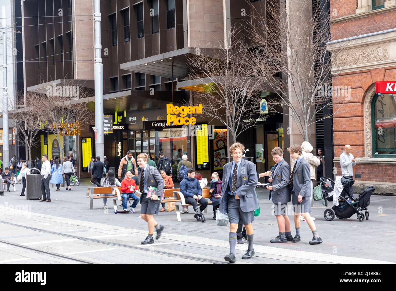 Private school male student schoolboys in uniform in Sydney city centre at lunchtime,NSW