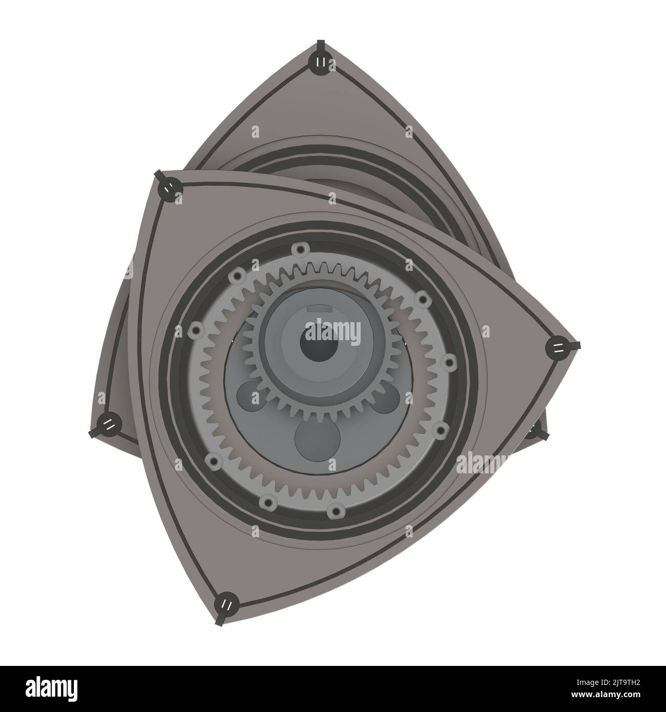 Rotary Wankel engine piston camshaft 3D illustration isolated on white background Stock Photo