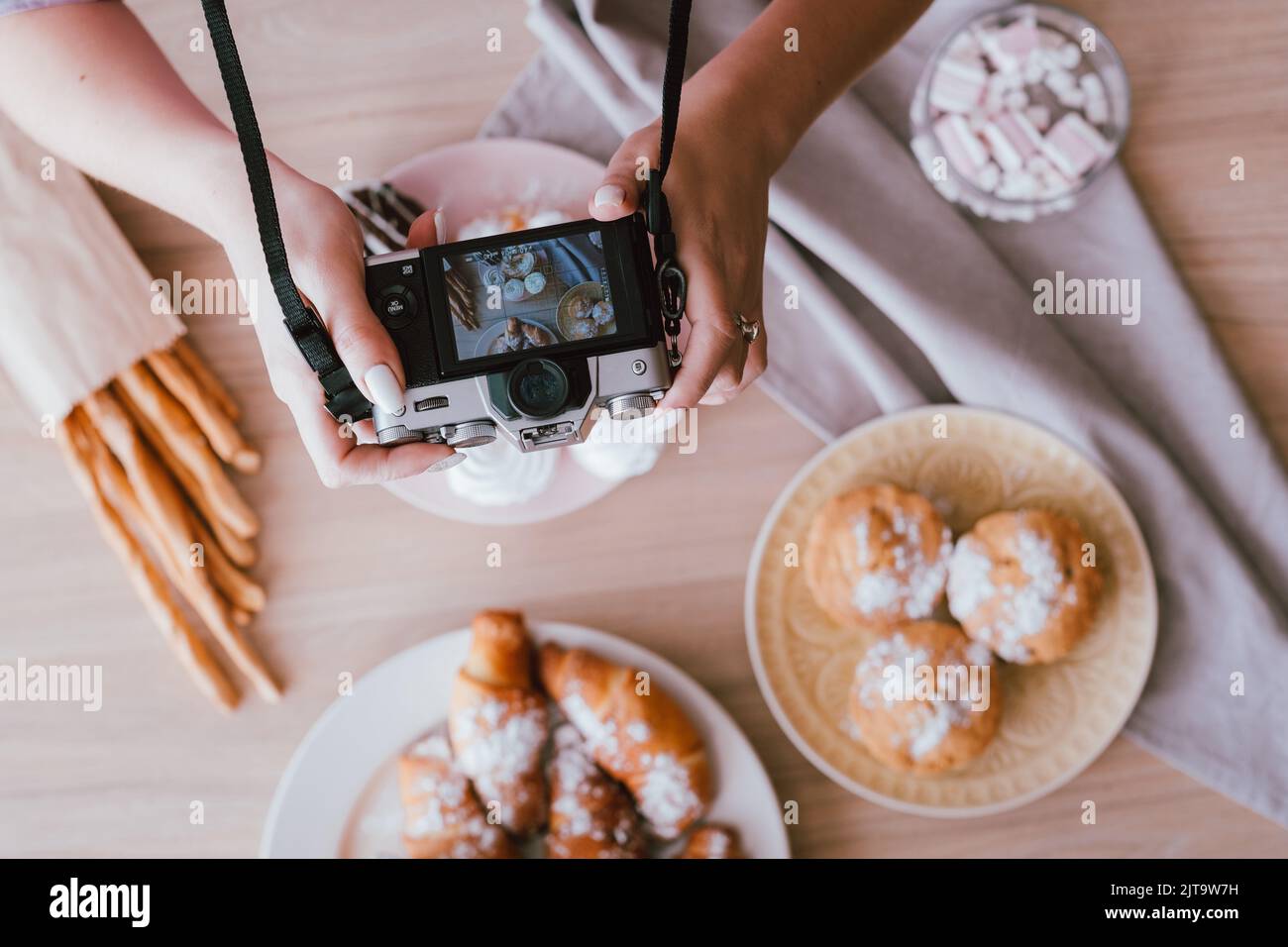 food blogging woman hobby homemade cakes pastries Stock Photo