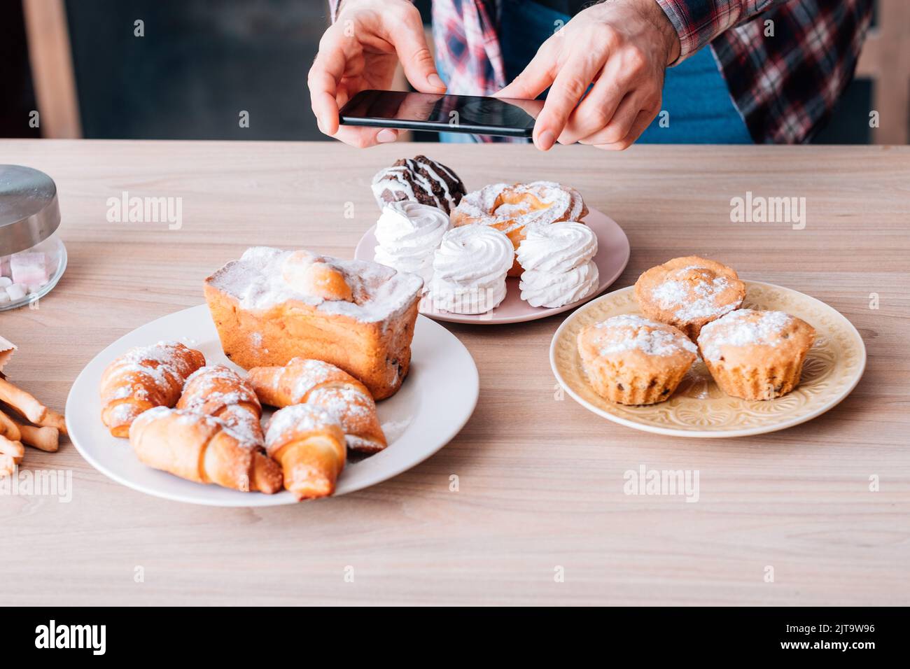 food blogging man hobby homemade cakes pastries Stock Photo