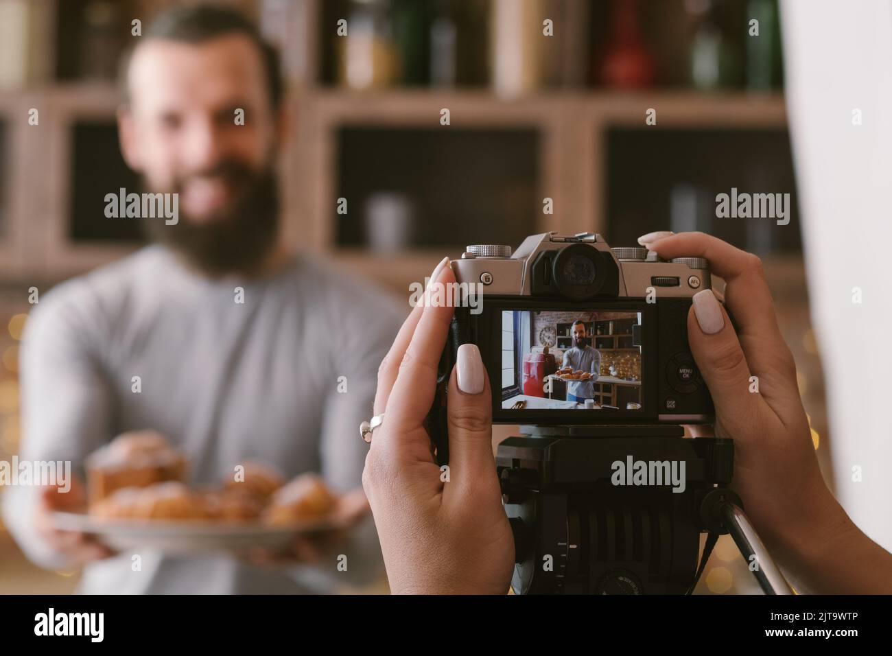 food blogging business couple lifestyle pastries Stock Photo