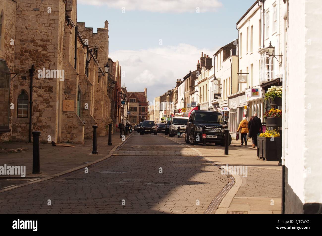 A view of a central street in Ely town centre showing the historical