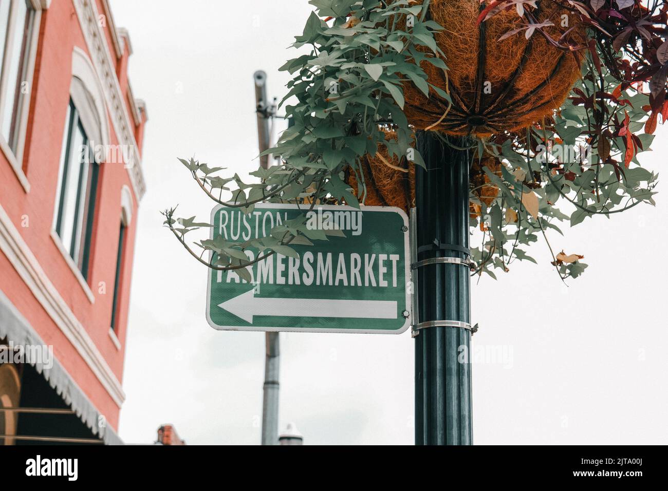 A ruston Farmers Market street sign in downtown Ruston Louisiana Stock