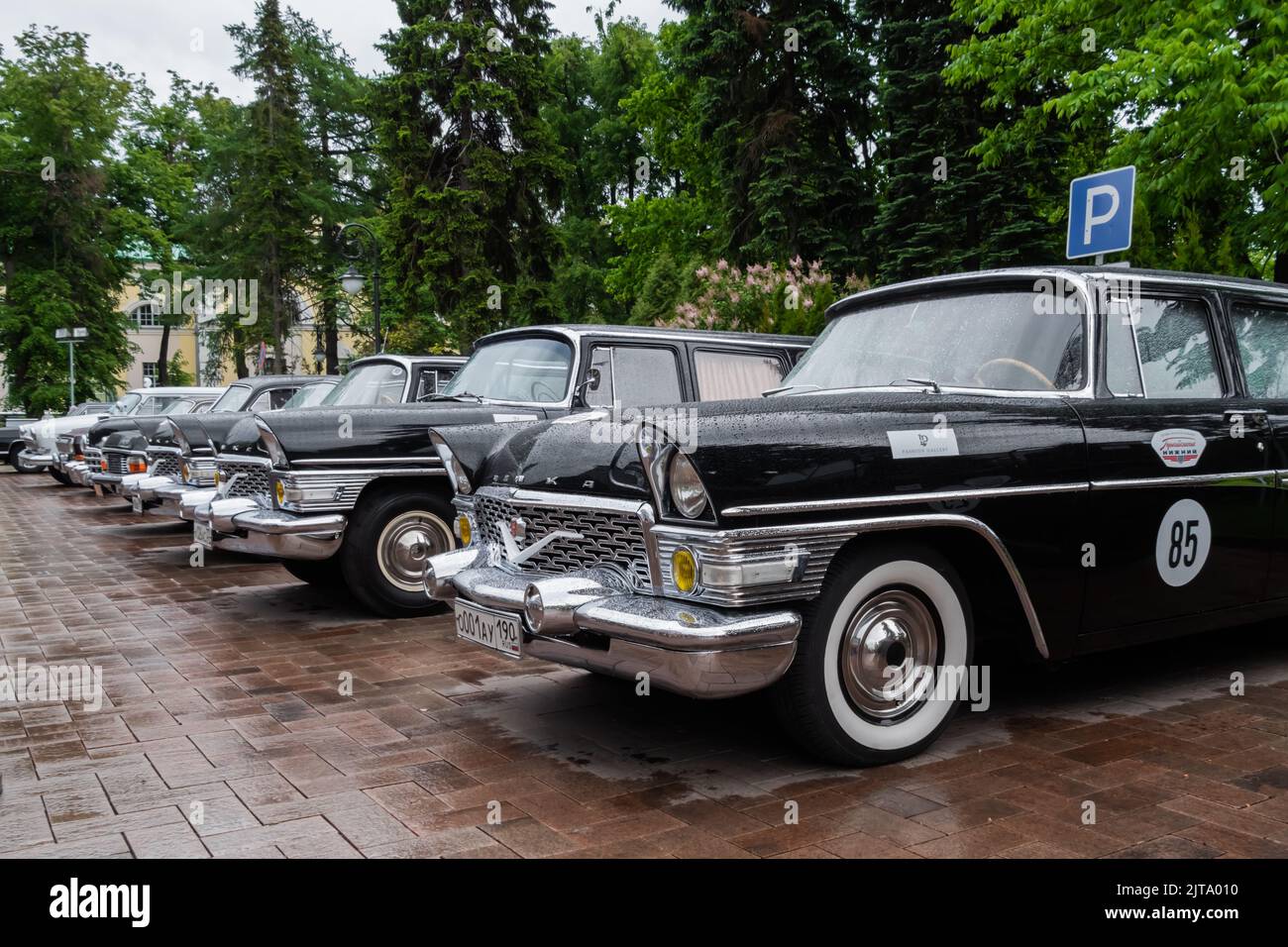 Black GAZ-13 Chaika at Classic Soviet Car Exhibition Stock Photo