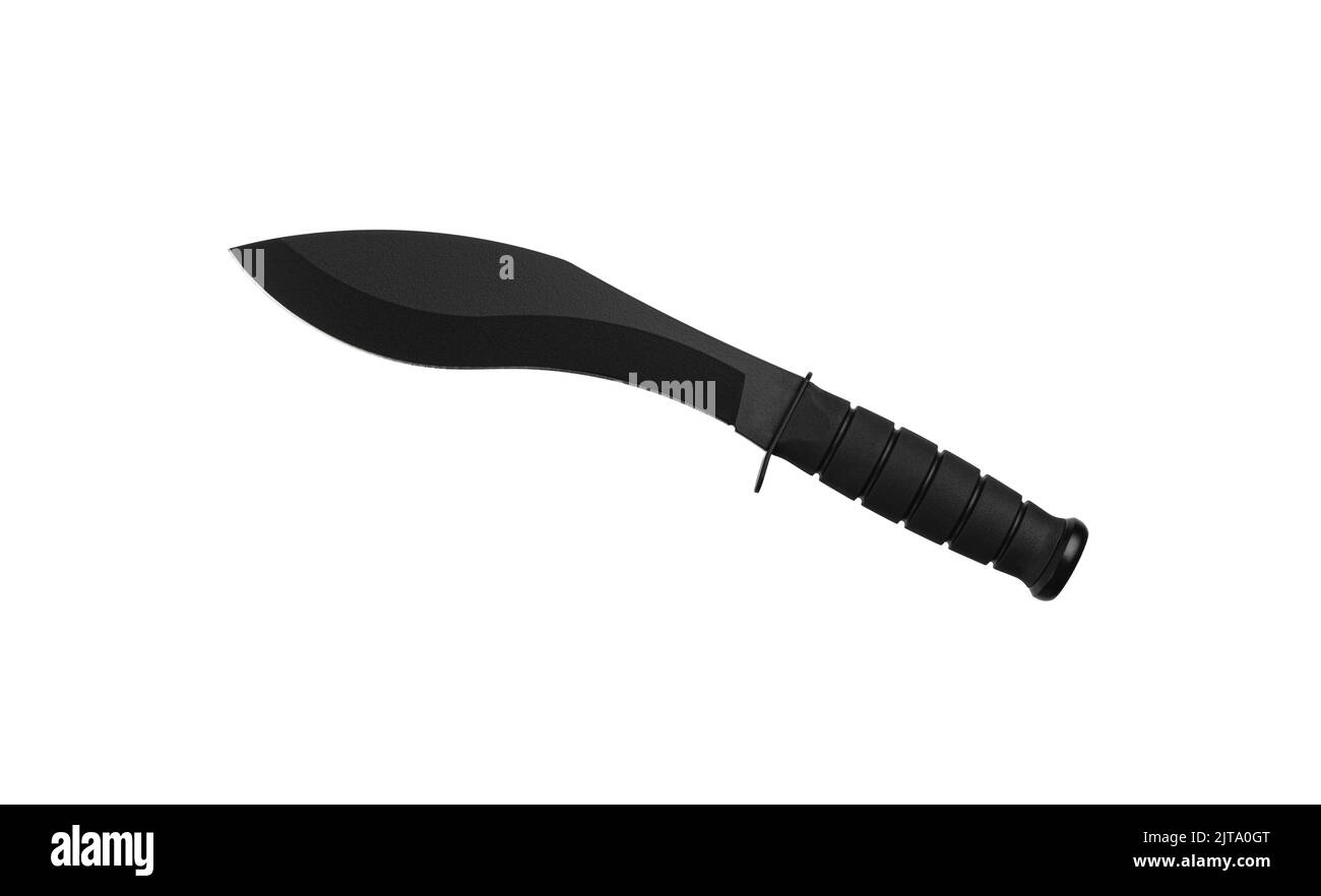 A large machete knife with a black curved blade. Modern edged weapons