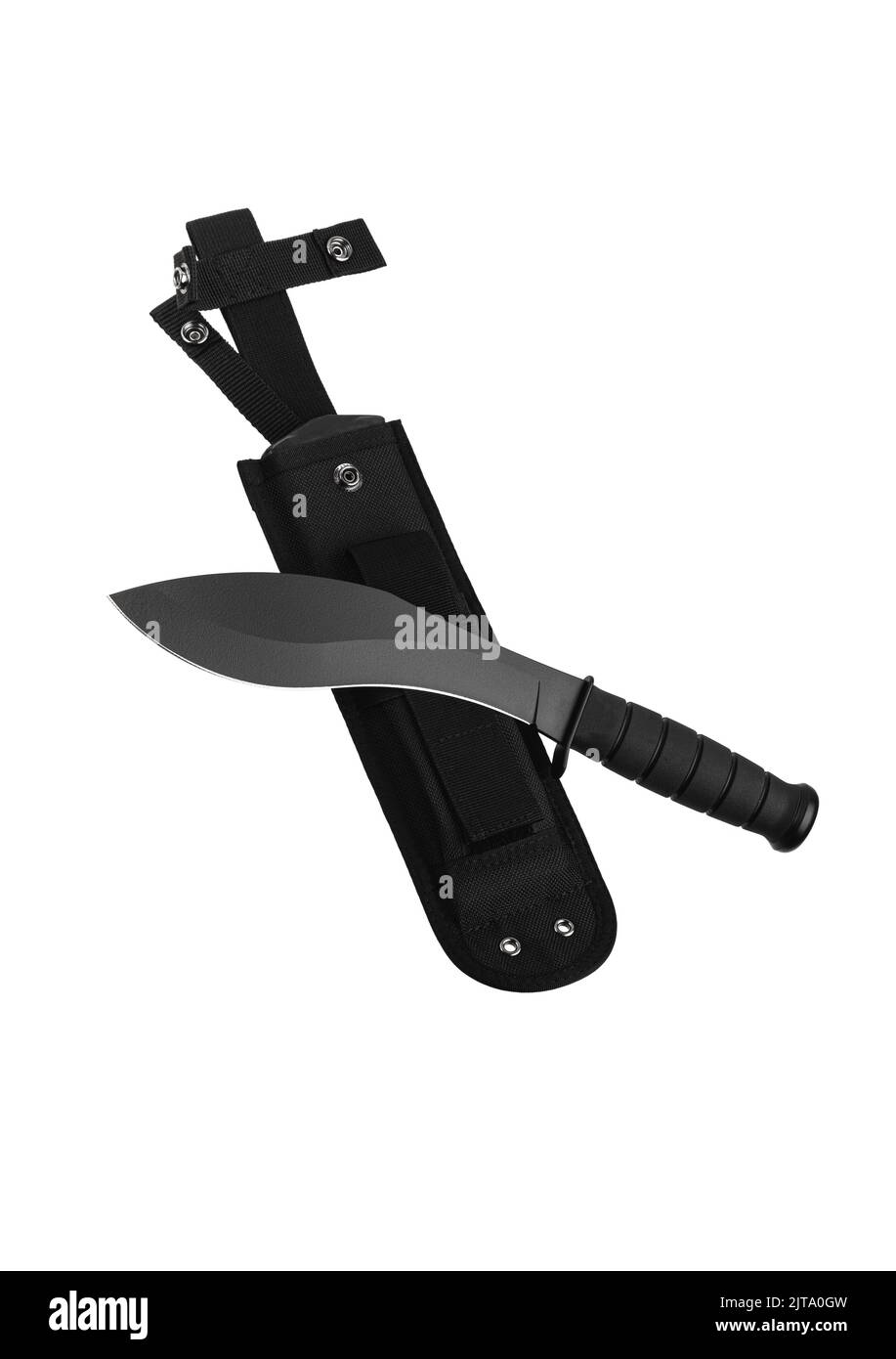A large machete knife with a black curved blade. Modern edged weapons
