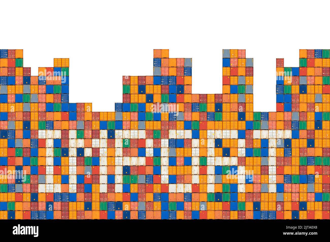 Composition of cargo containers with white containers showing the word ...