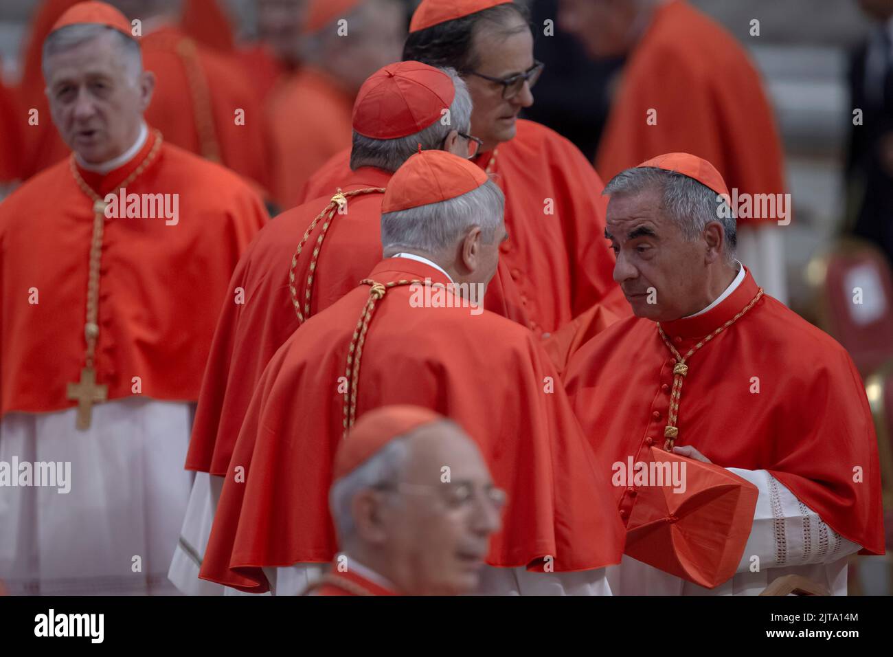 Vatican City, Vatican, 27 August 2022.  Cardinal Angelo Becciu during a consistory ceremony in the Saint Peter's Basilica. Pope Francis creates 20 new cardinals at his eighth Consistory. Credit: Maria Grazia Picciarella/Alamy Live News Stock Photo