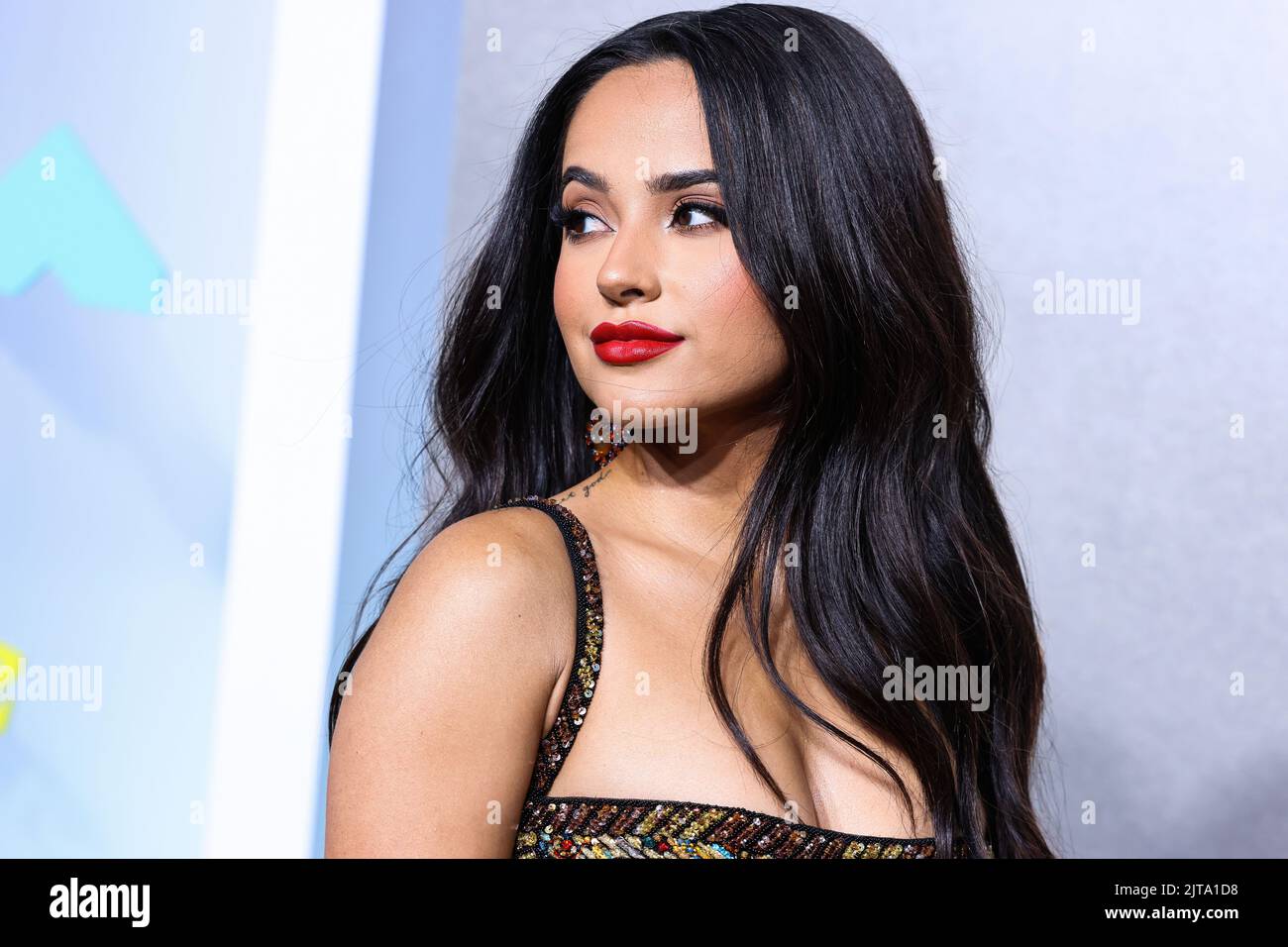 NEWARK, NEW JERSEY, USA - AUGUST 28: Becky G arrives at the 2022 MTV Video Music Awards held at the Prudential Center on August 28, 2022 in Newark, New Jersey, USA. (Photo by Xavier Collin/Image Press Agency) Stock Photo