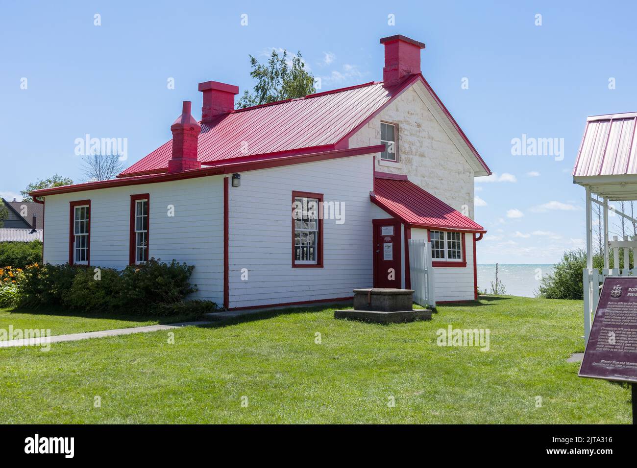 Point Clark Lighthouse Light Keepers House Made From Dolomite limestone, On The Shores Of Lake Huron Bruce County Ontario Canada Stock Photo