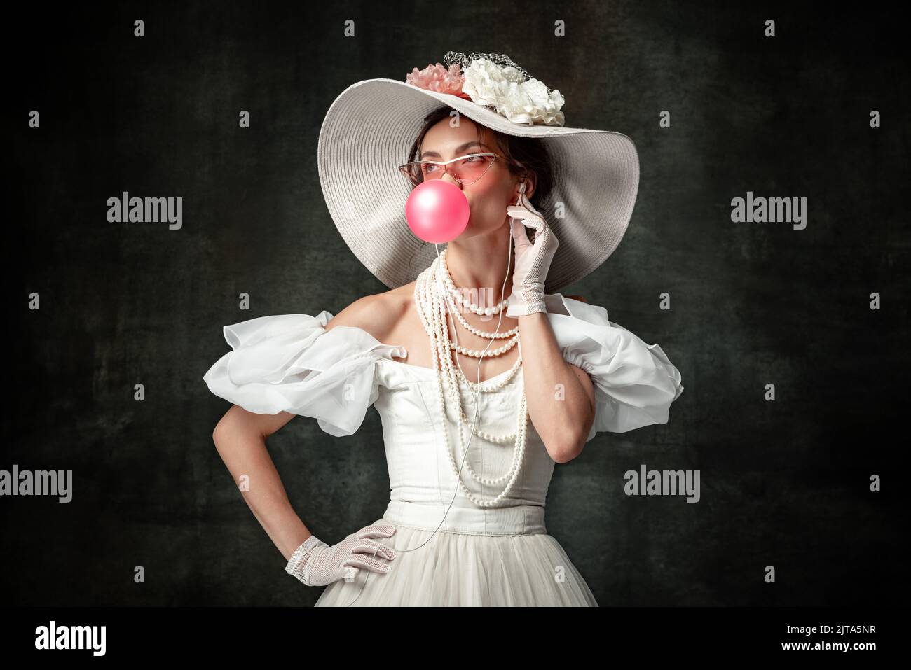 Joy. Young pretty woman in image of medieval renaissance style lady ...