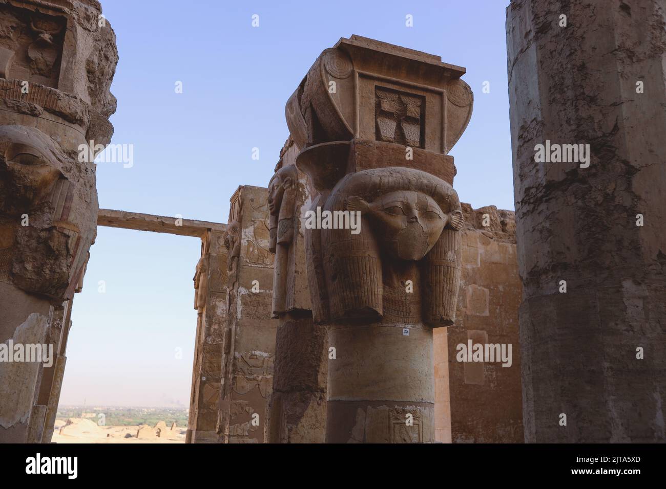 Statues of the goddess Hathor in the Hathor shrine of the Temple of ...