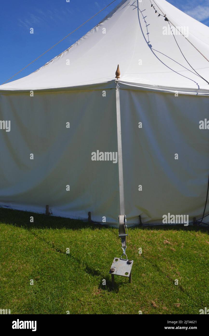 Marquee with tent stake, ratchet strap and ratchet buckle Stock Photo