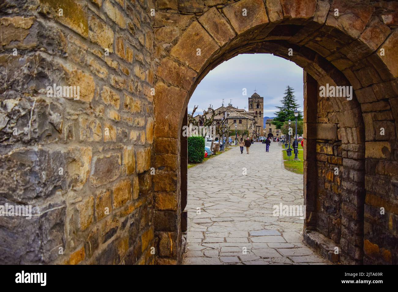 Medieval village of Ainsa, one of Spain´s most beautiful locations, Huesca Stock Photo
