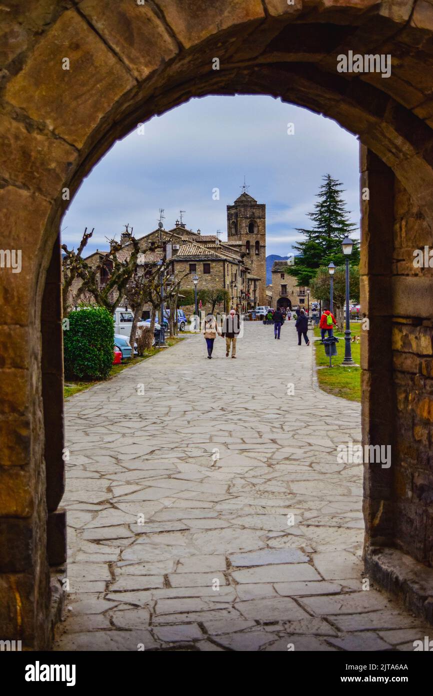 Medieval village of Ainsa, one of Spain´s most beautiful locations, Huesca Stock Photo