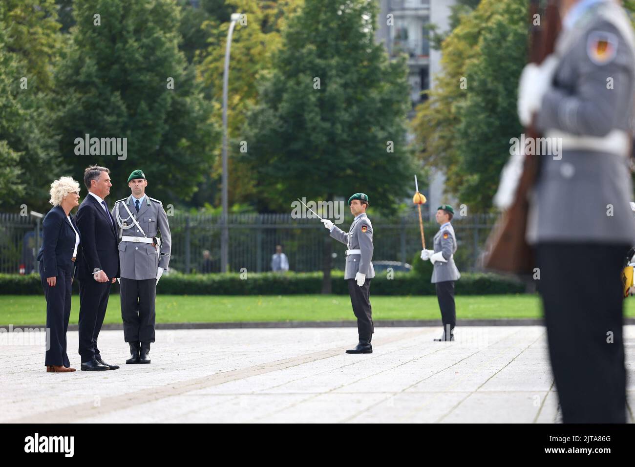 German Defence Minister Christine Lambrecht and Australian Defence Minister Richard Marles review the honour guard in Berlin, Germany August 29, 2022. REUTERS/Lisi Niesner Stock Photo