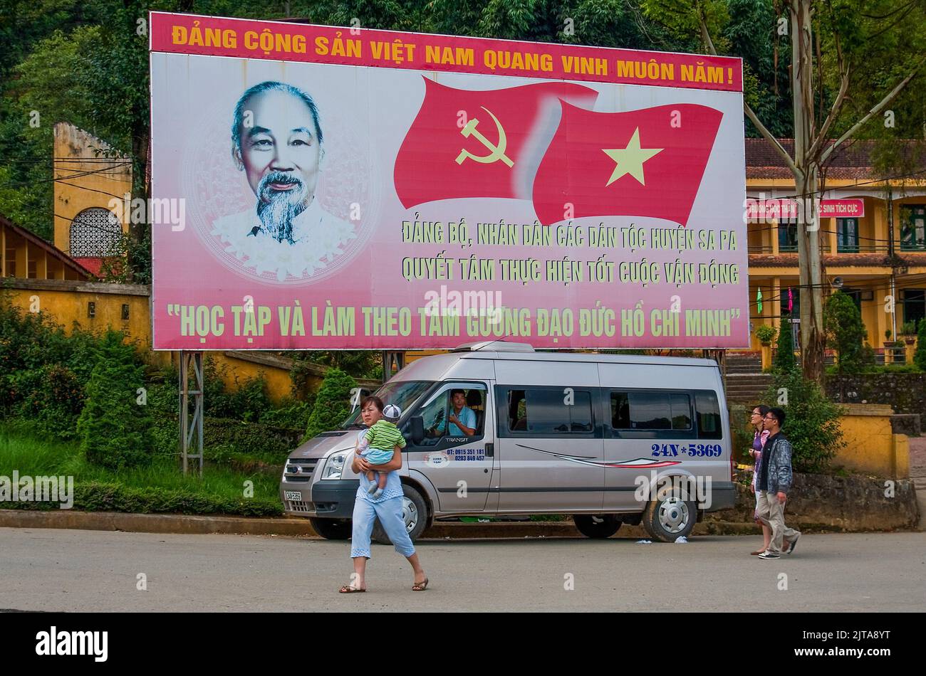 Vietnam, political poster figuring the former leader Ho Chi Minh in ...