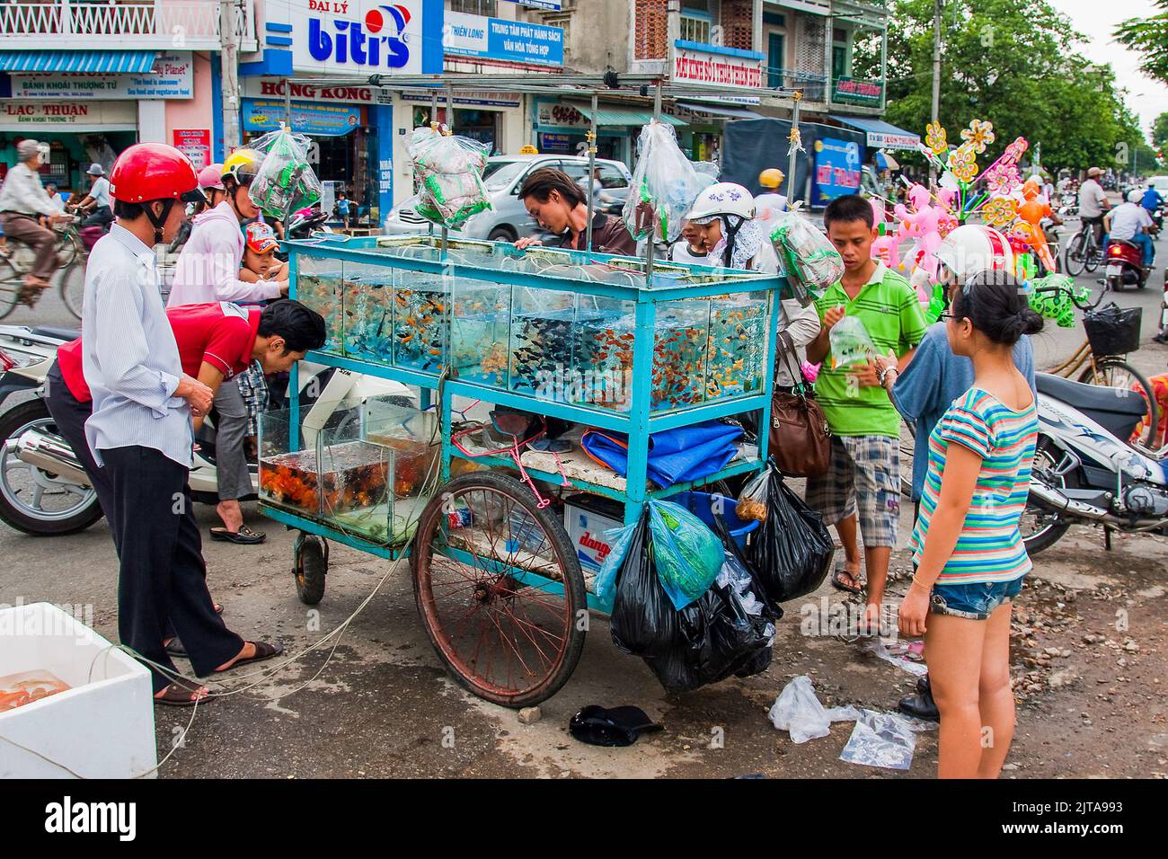 Vietnam, Hue Selling tropical fish along the street Stock Photo Alamy