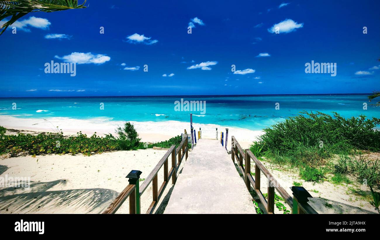 A beautiful shot of a sunny beach in Exuma Bahamas Stock Photo