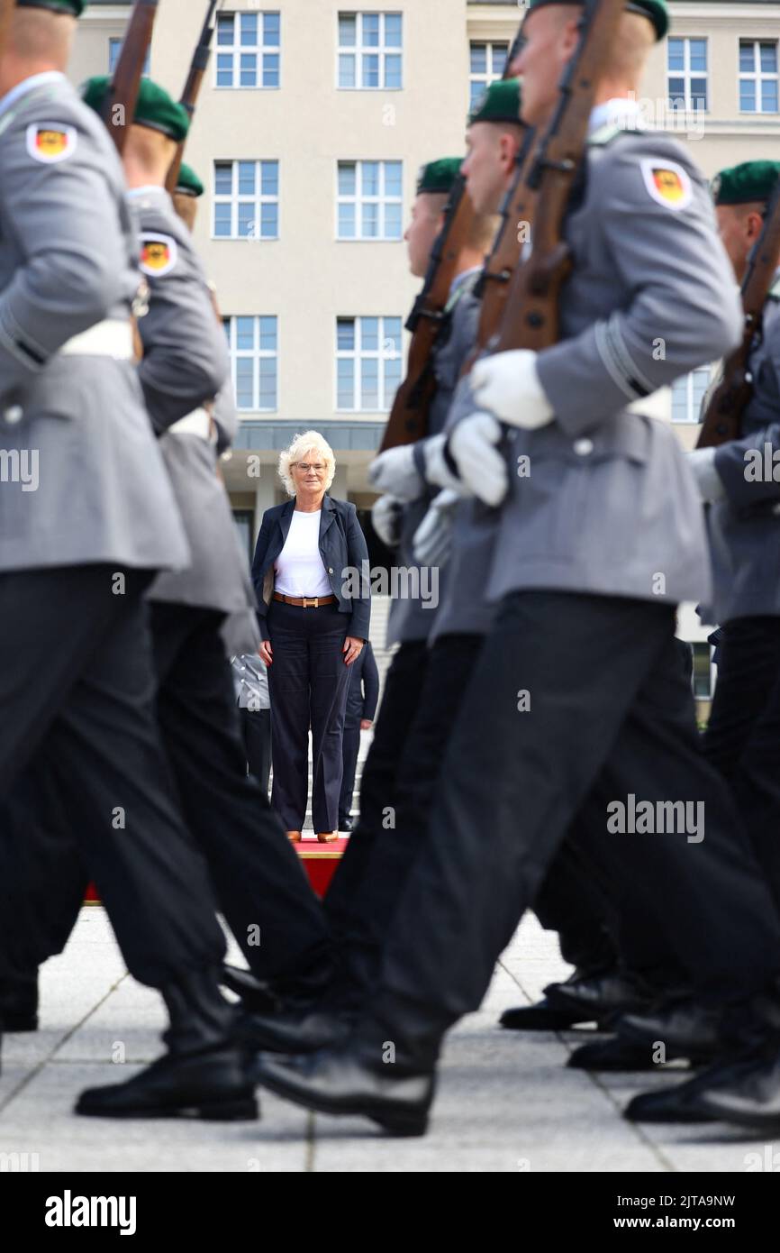 German Defence Minister Christine Lambrecht and Australian Defence Minister Richard Marles (not pictured) review the honour guard in Berlin, Germany August 29, 2022. REUTERS/Lisi Niesner Stock Photo